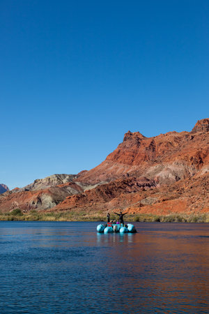 Glen Canyon, Arizona / USA - October 30, 2014:  A tour guide poses for a picture while taking people on a tour of Glen Canyon and the Colorado River.のeditorial素材
