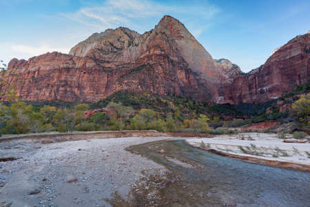 The Virgin River as it winds through the beautiful landscape of Zion National Park in Fall.の写真素材