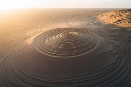 Sunset in the desert with sand dunes and wavy patternsの素材