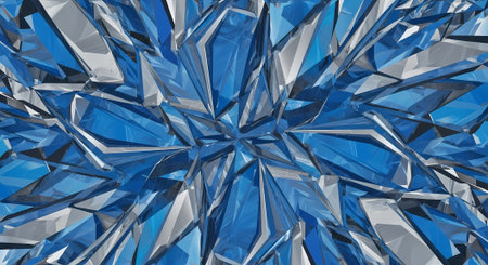 Abstract ice crystals geometric shapes, reflective surfaces, blue color patternsの素材