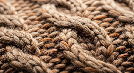 Close-up of knitting wool material texture pattern in beige and brown colors. Knitted fabric detail background of warm clothing.の素材