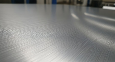 Brushed metal background with elegant surface texture in silver tones. Abstract metallic steel plate. Industrial stainless polished material.の素材