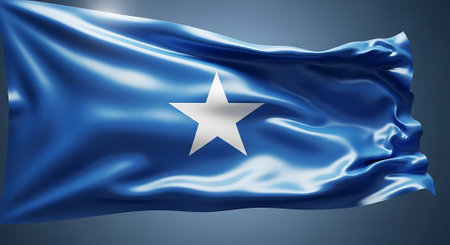 Somalia flag waving represents country, national symbol, government banner, blue fabric texture background. patriotism, glory, symbolの素材