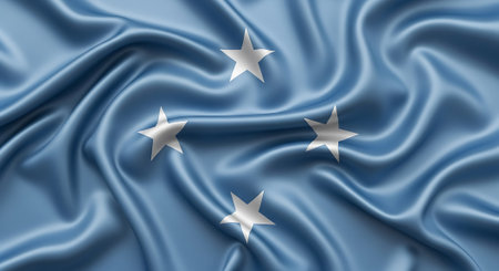 Smooth silk texture background with Federated States of Micronesia flag. Fabric banner with national symbol and patriotism.の素材