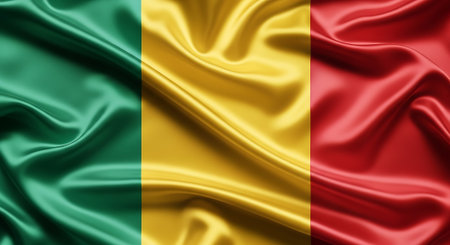 Guinea flag rendered in silk texture. Illustrates national symbol, fabric details, country pride, banner design, African identity, patriotism, and representation.の素材