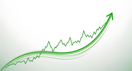 Illustration of growth concept with increasing green arrow line chart background. Financial business success and economic progress. Growth symbol.の素材