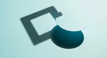 Minimalist wallpaper with geometric shapes. Abstract background with square, circle and sphere elements. Clean and modern design for presentations.の素材