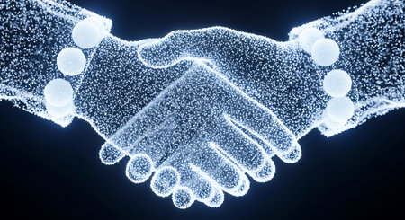 Digital handshake partnership conceptual technology backgroundの素材