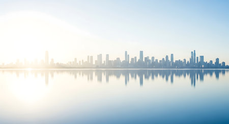 City skyline in water against clear outdoor landscape backgroundの素材
