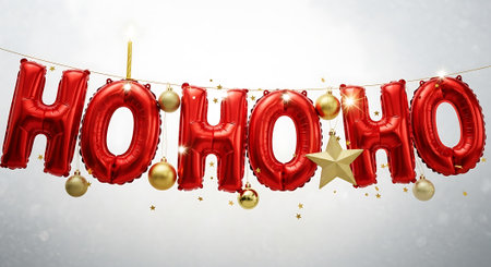 Ho ho ho balloons with ornaments on white backgroundの素材