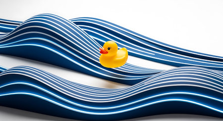 Rubber duck blue waves lines stripes pattern background.の素材
