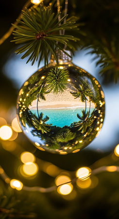Tropical beach and sphere. Decorative holiday background art.の素材