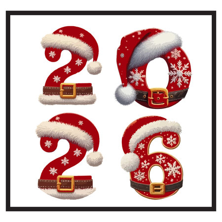 New year numbers set in red Santa Claus hat. Vector illustration.のイラスト素材