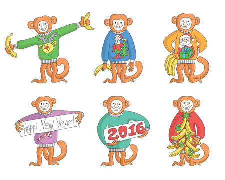 Set of Christmas, new year monkeyのイラスト素材