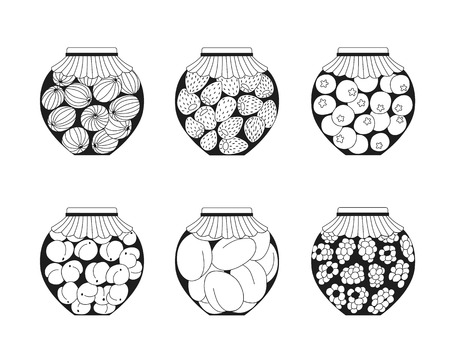 Set of berry preservesのイラスト素材