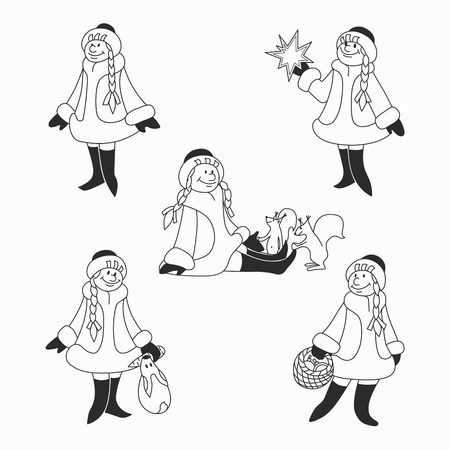 Set of snow maiden, christmas girlのイラスト素材