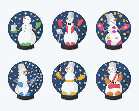 Set of Christmas, new year snow globe with snowmenのイラスト素材