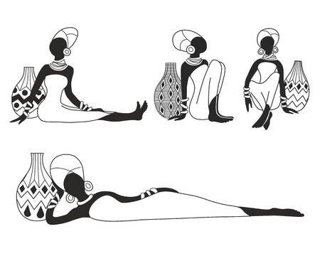Set of vector of African women with jugsのイラスト素材