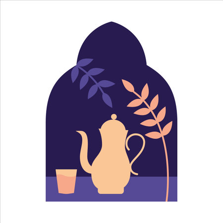 Arabic coffee pot and cup flat color vector illustration iconのイラスト素材