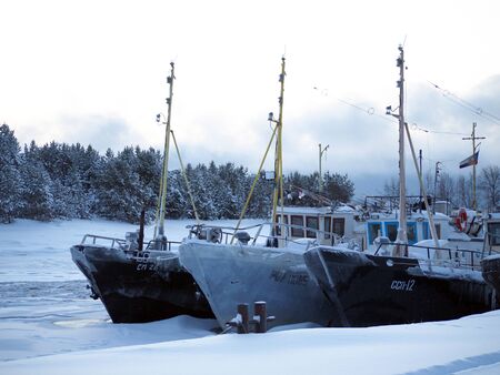 Boats moored in the winter in anticipation of the winter