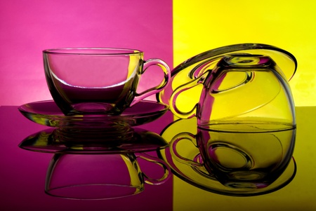 Glass goblets on a colored background abstractの写真素材