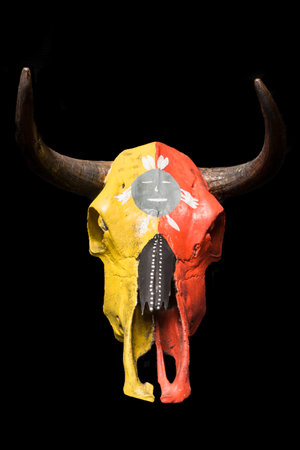 Native American Indian Painted Design on a Cow Skullの写真素材