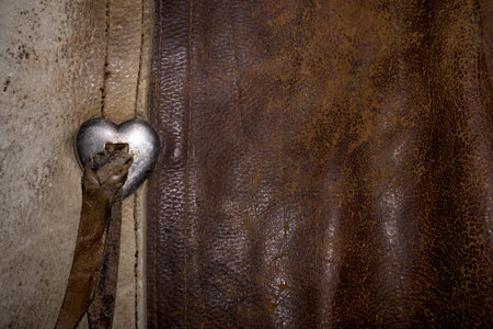 Western Leather Cowboy or Cowgirl Chaps with Silver Heartの写真素材
