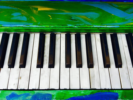 Colorful and Artistic Painted Antique Piano Keysの写真素材
