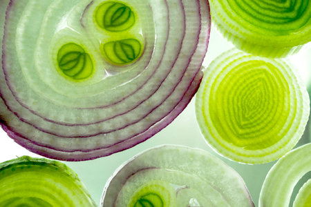 Colorful Red Onions and Leeksの写真素材