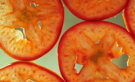 Juicy Red Roma Tomato Slicesの写真素材