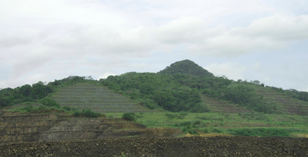 moutain stepping hill stoneの写真素材