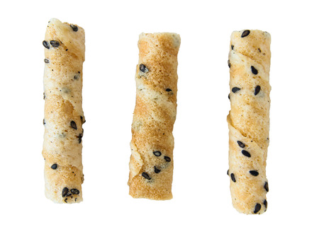 Closed up coconut-biscuit curl,Thai traditional snack.Made from jasminf rice,sesame,oil
