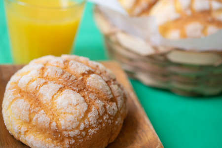 Close-up of melon bread, japan's representative confectionery breadの写真素材