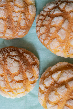 Flat layout photo of melon bread (portrait)
