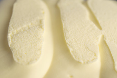 Close up of vanilla ice cream in a box. Soft focus.の写真素材