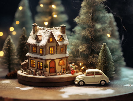Miniature house with toy car. Christmas and New Year concept.の素材