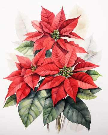 Christmas flower poinsettia. Hand drawn watercolor illustration.の素材