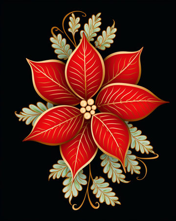 Christmas card with poinsettia on black background. Vector illustration.の素材