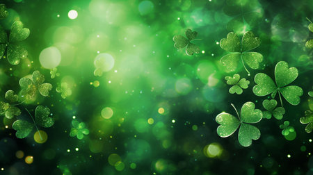 St. Patrick's Day background with clover leaves and bokehの素材