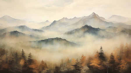 Foggy landscape morning in the mountains.の素材