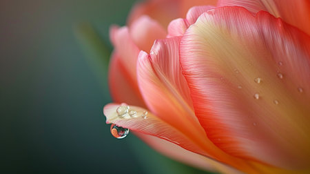 Beautiful tulip flower with water drops close-up macro photoの素材