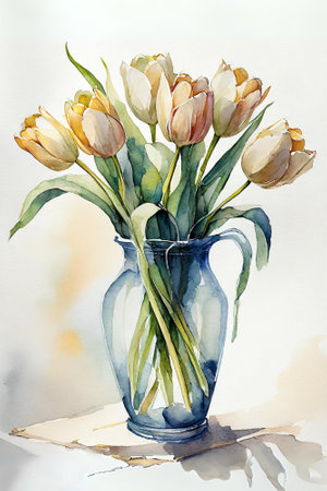 Tulips in a vase on a white background.の素材