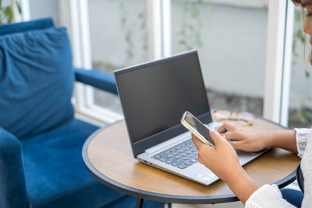Woman business lifestyle working laptop office modern. communication online for payment in notebook....