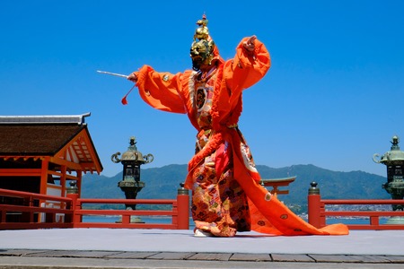 Buddhism that fuses traditional gagaku and dancing transmitted to Miyajima in Hiroshima.のeditorial素材