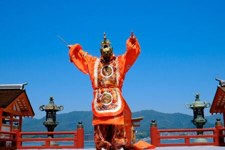 Buddhism that fuses traditional gagaku and dancing transmitted to Miyajima in Hiroshima.のeditorial素材