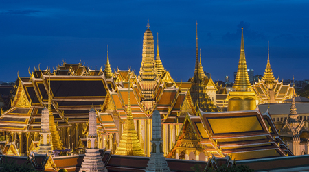 The Emerald Buddha at Sunset, Bangkok, Thailandの写真素材