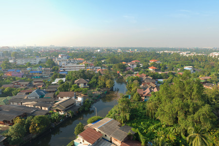 A Canal at sunrise in Bangkok, Thailandの写真素材