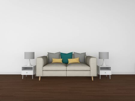 3D Rendering living room isolated on white background, interior illustrationの写真素材