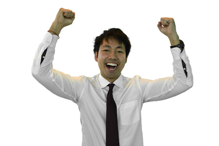 Portrait of Asian business man is happy isolated on white background, person smilingの写真素材