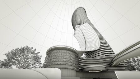 Luxury Hotel design with architectural technology concept, 3d rendering illustrationの写真素材